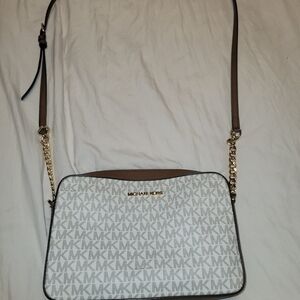 Michael Kors Signature White and Brown Crossbody Bag